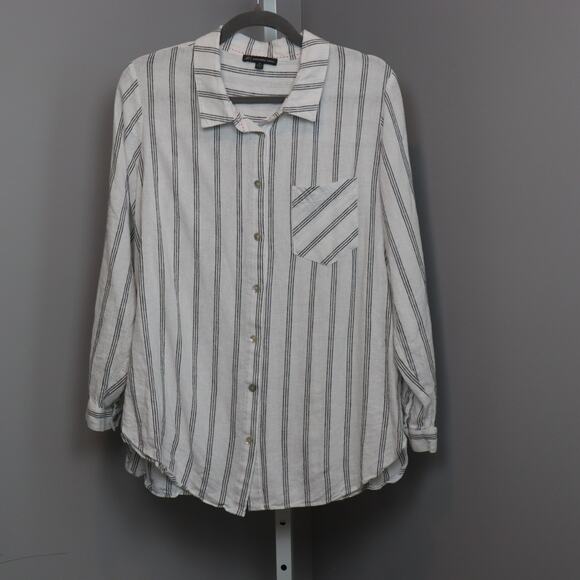 Adrianna Papell Striped Linen Blend Button-Up Shirt Women’s M Long Sleeve - Picture 1 of 8